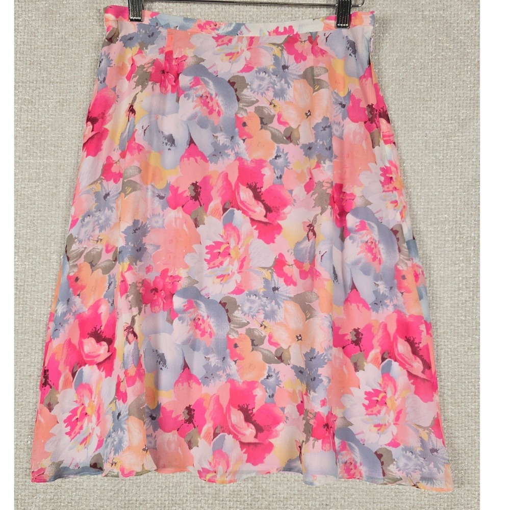 Valerie Stevens Separates Womens‎ 6P Pink Floral 100% Silk Chiffon Midi Skirt